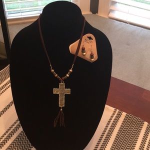 Cross necklace with matching beaded earrings